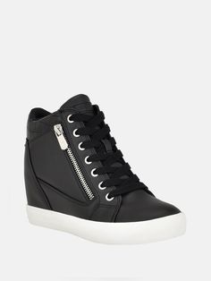 Black Lace Shoes, Converse Outfits, Hidden Wedge Sneakers, Wedge Trainers, Black Lace Up Shoes, Black Wedge Sneakers, Shoes Sneakers Black, Tenis Vans, Shiny Shoes