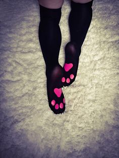 Kitty Paws, Anime Lingerie, Catty Noir, Pink Paws, Black Kitten, Thigh High Socks