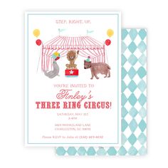 a circus themed birthday party card