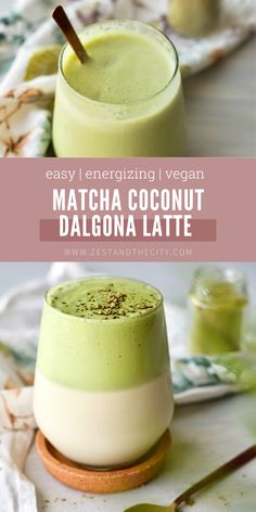 Food photography of a Matcha Coconut Dalgona Latte Matcha Dalgona Latte, Coconut Matcha Latte, Spring Coffee Drinks, Barista Drinks, Creamy Drinks, Coconut Matcha, Coconut Latte, Vegan Latte