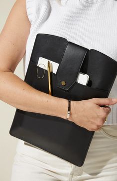 Lindsay Albanese Laptop Clutch | Nordstrom Screen Laptop, Leather Work Bag, Leather Decor, Leather Laptop Bag, Bags Aesthetic, Leather Laptop, Computer Bags, Work Bag, Work Bags