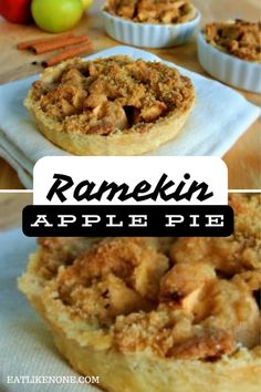 an apple pie with crumbs on top and the words ramekin apples pie above it