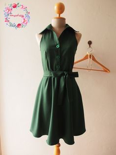 DOWNTOWN  Midi Dress Summer Dress Forest Green Shirt by Amordress 80s Dresses Casual, Sundress Vintage, Green Bridesmaid Dress, Green Sundress, Forest Green Dresses, Green Summer Dresses, Green Shirt Dress, Summer Stuff, Summer Capsule