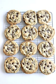 chocolate chip cookies on a cooling rack ready to be baked in the oven for consumption