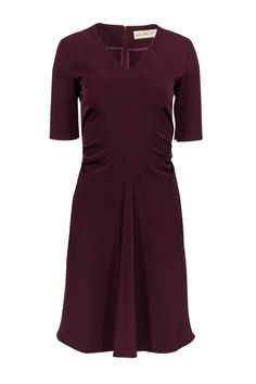 Current Boutique-M.M.LaFleur - Maroon Short Sleeve V-Neck A-Line Dress Sz 2 Classic V-neck Dress With Fitted Waist, Elegant V-neck Dress With Fitted Waist, Elegant V-neck Elastane Mini Dress, V-neck Fit And Flare Dress With Pleated Waist, Pleated V-neck Dress With Fitted Bodice, Fit And Flare V-neck Dress With Pleated Waist, Fitted Pleated V-neck Dress For Evening, Flattering Fitted V-neck Spring Dress, Fall V-neck Dress With Fitted Bodice