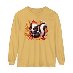 / Cute Yellow Sweatshirt For Fall, Casual Fall Shirt With Cartoon Print, Fall Cotton Shirt With Cartoon Print, Fall Long Sleeve T-shirt With Character Print, Graphic Tee Shirt With Cartoon Print, Fall Yellow Crew Neck Shirt, Funny Print Long Sleeve T-shirt For Fall, Cute Long Sleeve Shirt With Funny Print, Yellow Crew Neck Shirt For Fall