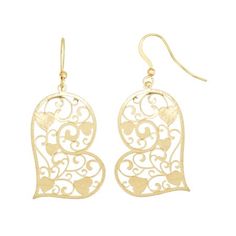 X & O 14KT Gold Plated Heart Filigree Earring Size: one size. Color: Metal Type. Gender: female. Age Group: adult. Rose Gold Dangle Earrings, Filigree Heart, Gold Bar Earrings, Bead Bar, Mexican Jewelry, Trendy Fashion Jewelry, Bar Stud Earrings, Gold Jewelry Earrings, Bar Studs