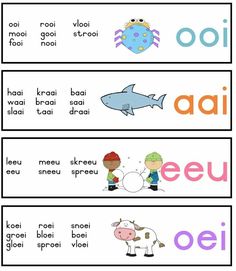 three different types of words with animals and fish on them, one is in spanish