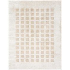 a beige and white rug with squares on it