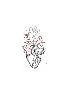 a drawing of a heart with flowers in it