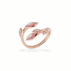 722477 - 14K Rose Gold - Kabana Vine Ring Vine Ring, Island Life Style, Mother Of Pearl Inlay, Pearl Inlay, Bypass Ring, Mother Of Pearl, Vines, Ring Size, Diamonds