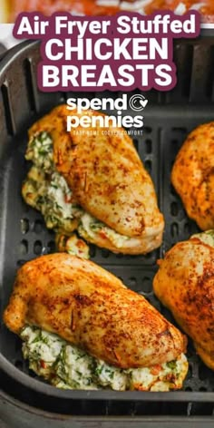 Air Fryer Stuffed Chicken, Air Fryer Recipes Chicken Breast, Stuffed Chicken Breast Spinach, Stuffed Chicken Breasts, Flavorful Vegetables