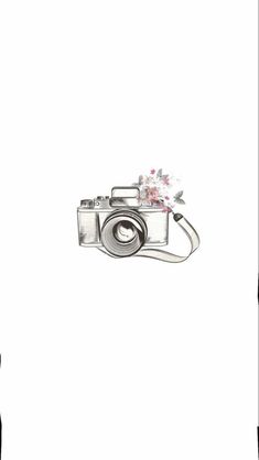 a drawing of a camera with flowers on it