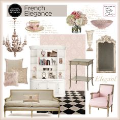 a collage of furniture and decor in pastel colors