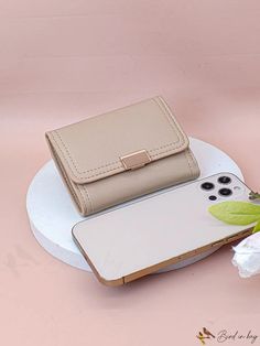 BirdinBag - Litchi Embossed Trifold Womens Wallet with ID Window and Pocket Womens Wallet, Diy Supplies, Small Wallet, Wallets For Women, Emboss, Apricot, Free Gifts, Pu Leather, Holiday Season