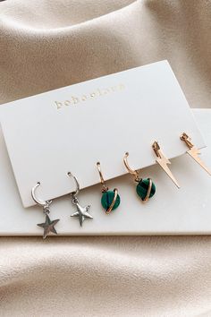 Predictably Unpredictable 3-Piece Earring Set (Multi) - NanaMacs Gold Lightning, Earring Pack, Planet Earrings, Lightning Bolts, Green Planet, Enamel Necklaces, Pink Enamel, Metal Earrings, Rhinestone Necklace