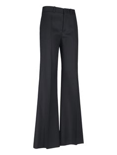 86% Wool, 14% Silk Luxury High Waist Bottoms For Spring, Luxury High Waist Pants, Luxury Trousers For Fall, Luxury High Waist Pants For Spring, Luxury Wide-leg Pants For Fall, Luxury Wide Leg Workwear Bottoms, Luxury Wide Leg Bottoms For Workwear, Luxury Wide Leg Bottoms For Fall, Luxury Tailored Wide-leg Bottoms