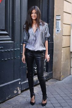 Barbara Martelo Paris Street Style Spring, Emmanuelle Alt, Metallic Blouses, Popsugar Fashion, Paris Street Style, Street Style Looks