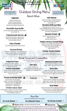 the outdoor dining menu for beach bites