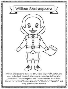 shakespeare's character is shown in this coloring page for the children to learn how to read