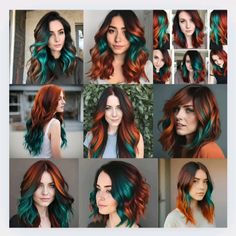 I really love teal but I also really like how orange looks on me and I don't want to bleach my whole head. so I AI generated this hair combo and this is the inspiration. A dark hair any hair color master styles willing to give this a try. Hair Color Under, Red And Orange Peekaboo Hair, Orange Peek A Boo Hair, Copper Teal Hair, Copper And Teal Hair, Red And Teal Hair, Green And Red Hair, Ginger And Blue Hair, Orange Peekaboo Hair