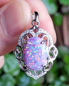 "Gorgeous Large 10x14mm Lavender Purple Lab Created Opal set in Beautiful 925 Sterling Heart Design with Cubic Zirconias Pendant. Very Sparkly with Lots of Flash! 20\" Sterling Chain included. Several Chain Options, Message Seller For Availability. I Also Have Several Rings and Earrings with Matching Stones!" Opal Jewelry Stamped 925 As Gift, Valentine's Day Silver Opal Jewelry, Silver Opal Jewelry Gift, Pink Jewelry With Sterling Silver Clasp As Gift, Opal Jewelry As Valentine's Day Gift, Opal Jewelry For Valentine's Day Gift, Handmade Silver Jewelry With Heart Cut, Silver Oval Necklace For Valentine's Day, Opal Jewelry Gift For Valentine's Day