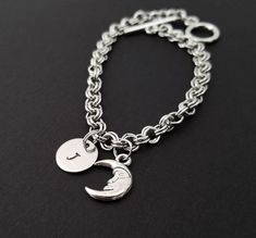 Moon Bracelet - Moon Charm Bracelet - Celestial Bracelet - Charm Jewelry - Crescent Moon Bangle - Ni Cheap Moon Charm Jewelry For Women, Sterling Silver Bracelet With Moon Charm, Silver Metal Bracelet With Moon Charm, Silver Metal Bracelets With Moon Charm, Adjustable Moon Charm Bracelet, Metal Charm Bracelet With Moon Charm As A Gift, Celestial Bracelet, Bible Verse Bracelet, Best Friend Bracelet