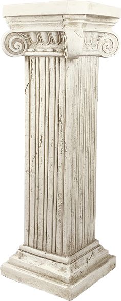 an old white column is shown against a white background