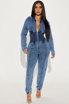 Available In Denim And Black. Denim Jumpsuit Collar Long Sleeve Front Zipper Pockets Jogger Stretch Disclaimer: Due To The Specialized Wash Process, Each Garment Is Unique. 95% Cotton 5% Spandex Imported | Not Too Late Denim Jumpsuit in Medium Wash by Fashion Nova Medium Wash Stretch Denim Jumpsuit, Dark Wash Non-stretch Denim Jumpsuit, Stretch Denim Blue Denim Jumpsuit, Denim Blue Non-stretch Jumpsuits And Rompers, Stretch Denim Blue Jumpsuit, Non-stretch Dark Wash Denim Jumpsuit, High Rise Stretch Cotton Denim Jumpsuit, Stretch Denim Jumpsuit In Denim Blue, Stretch Cotton Denim Jumpsuit In High Rise