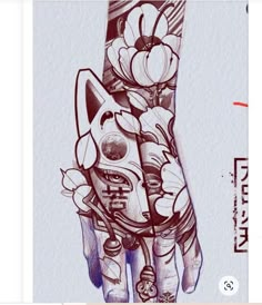 a drawing of a hand with flowers on it