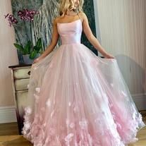 muttie dresses on Storenvy Pink Tulle Evening Dress, 3d Applique, Pink Spaghetti, Prom Dresses Long Pink, Prom Dresses Elegant, Pink Evening Dress, Maxi Dress Wedding Guest, Spaghetti Strap Prom Dress, 파티 드레스