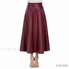 Lasaky - Luxurious High-Waist Long Dress with Full Skirt and Dramatic Sway Hippie Rock, Maxi Skirt Fall, Casual Elegant Style, Faux Leather Midi Skirt, Pu Leather Skirt, Long Skirt Fashion, High Waist Long Skirt, Estilo Hippy, Fit And Flare Skirt