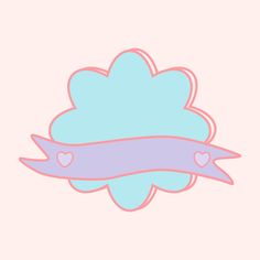 a pink and blue banner with hearts on the bottom is in the shape of a cloud