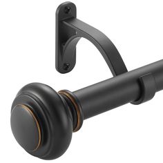 an image of a black curtain rod with two handles and knobs on the end