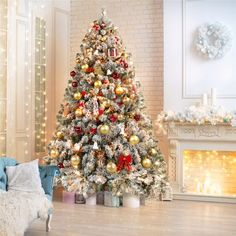 a decorated christmas tree in a living room