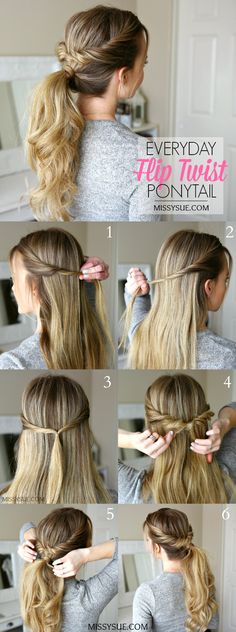 Simples e práticos. Easy To Do Hairstyles, Easy Hairdos, Twist Ponytail, Great Hairstyles, Everyday Hairstyles, Ponytail Hairstyles