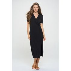 Our Jocelyn Side Ruched dress is a stylish and comfortable option for any occasion. Made from soft and stretchy knit fabric, it offers a flattering fit. The side ruching creates a slimming effect, while the faux surplice neckline adds a trendy touch. This dress is a versatile addition to your wardrobe. Elevate your fashion game with this fashionable dress. Made in USA. Machine washable. Side Ruched Dress, Fashionable Dress, Ruched Midi Dress, Surplice Neckline, Ruched Dress, Large Black, Fashion Games, Jumpsuit Dress, Knit Fabric