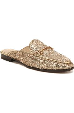 Sam Edelman Linnie Mule - Wide Width Available (Women) | Nordstromrack Classic Gold Mules For Spring, Gold Flat Mules For Formal Occasions, Elegant Gold Flat Mules, Gold Flat Mules For Party, Glamorous Gold Mules For Spring, Mules Outfit, Red Suede Heels, Backless Loafers, Sam Edelman Boots