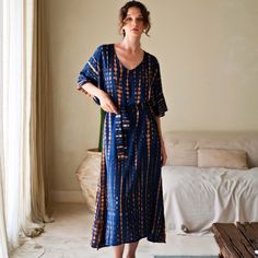 Stand out with this head-turning V-neck sweeping silhouette, this kaftan dress calls to mind dreamy days spent at home or going to a yoga class.  This one-size-fits-most approach will flatter many figures with our everchanging sizing.   We created garments that are meant to last season after season. Each garment is carefully tailored made by our small team of women artisans in Bali from the comfort of their own homes.  100% Rayon. Handmade with love. Handwash cold. Lay flat to dry. 100% Rayon. June Birthstone Jewelry, Tie Dye Patterns, Kaftan Dress, Women Artisans, Jewelry Ring Box, Alternative Wedding, Gifts For New Mums, Pearl Jewellery Earrings, June Birth Stone