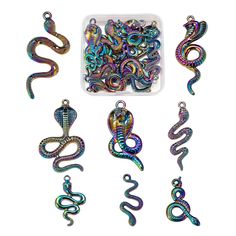 PRICES MAY VARY. THE PACKAGE INCLUDES: you will receive 16pcs rainbow pendant, 8 Style, 2pcs/style, there are many quantities and styles, which can meet your needs for making DIY handmade HIGH-QUALITY ALLOY: This rainbow snake pendant is made of high-quality alloy, which is strong and durable, not easy to break, cadmium-free, lead-free, nickel-free, safe, environmentally friendly and harmless, not irritating to the skin, can be worn with confidence PERSONALIZED DESIGN: This pendant has a colorfu Novelty Multicolor Dangle Jewelry, Multicolor Novelty Dangle Jewelry, Nickel-free Multicolor Novelty Jewelry, Novelty Multicolor Metal Jewelry, Rainbow Metal Jewelry For Jewelry Making, Rainbow Snake, Colorful Snakes, Rainbow Pendant, Bead Storage