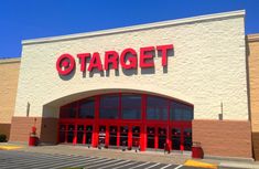 a target store is shown with the front door open and it's red doors