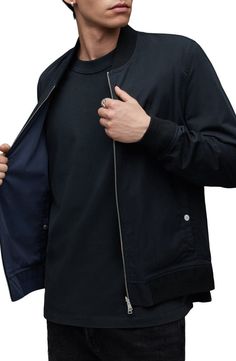 AllSaints Bassett Reversible Bomber Jacket | Nordstrom Allsaints Cotton Outerwear, Allsaints Casual Outerwear For Streetwear, Casual Allsaints Outerwear For Streetwear, Allsaints Casual Streetwear Outerwear, Allsaints Cotton Outerwear For Fall, Allsaints Casual Spring Outerwear, Allsaints Casual Black Outerwear, Urban Cotton Track Jacket With Zipper, Urban Cotton Track Jacket With Zipper Closure