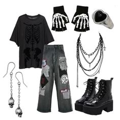 Alt Aesthetic Outfits, Skeleton Shirt, Alt Fashion, Grunge Goth, Tokio Hotel