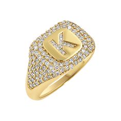 The handcrafted Baby Gold Signet Collection Pave Initial Ring is hand set with stunning 1.60ct diamonds. The smooth top surface is customizable so you can personalize it with the initial of your choice. Wear your initial or the initial of someone you love!

Diamond Count Varies Per Letter: Average 1.6cts
High Quality G Color VS2 Clarity Natural Diamonds
Solid 14K Gold
Made in Los Angeles
All personalized, initial and custom pieces are non-refundable Luxury Brilliant Cut Initial Ring, Classic Diamond Engraved Ring With Initials, Luxury Personalized White Gold Diamond Ring, Classic Diamond Initial Ring Personalized, Classic Personalized Diamond Initial Ring, Classic Diamond Signet Ring With Initials, Diamond Rings With Initials, Luxury Personalized Diamond Initial Ring, Yellow Gold Diamond Rings With Initials