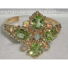 Large 9K Yellow Gold Natural Peridot & Colorful Opal Anniversary Ring, Unique Vintage Design Ring, R Green Cluster Multi-stone Rings, Luxury Cluster Multi-stone Green Rings, Heirloom Green Cluster Ring, Green Multi-stone Gemstones In 14k Gold, Green Cluster Rings In 14k Gold, Green 14k Gold Cluster Ring, Luxury Green Multi-stone Opal Ring, Green Cluster Multi-stone Jewelry, Green Multi-stone Marquise Jewelry