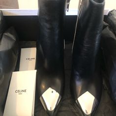 I’m Extremely Sad That These Won’t Fit Me. I’m A 36.5 But These Runs Small. Fits 36!!! I Love Everything About These Boots. Perfect Height! Perfect Shape! Perfect Amount Of Design! Super Chic And Stylish!! I Really Wished It Could Have Fit Me!! Perfect To Wear With Jeans Dresses!! Over $1400 After Tax! Dust Bag And Box Chic Leather Snip Toe Heels, Chic Leather Heels With Snip Toe, Edgy Leather Heels With Sculpted Heel, Leather Snip Toe Heels For Evening, Designer Calf Leather Pointed Toe Boots, Designer Pointed Toe Calf Leather Boots, Chic Leather Heeled Boots With Metal Feet, Designer Calf Leather Boots With Pointed Toe, Chic Leather Boots With Metal Feet