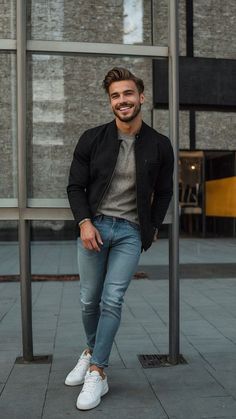 Older Men Style, Mens Fashion Casual Outfits Classy, Trendy Mens Jeans, Men’s Fashion, Light Blue Ripped Jeans, Outfits With Jeans, Jeans Outfit Ideas, 15 Outfits, Semi Formal Outfit