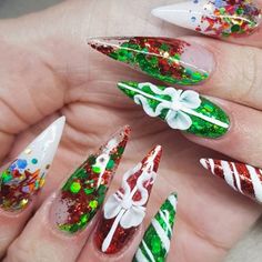 FREE SHIPPING ON ORDERS $9.95+ Buy 3 Get 1 More Free CODE: 4YOU Buy 5 Get 5 More Free CODE: 5FREE Themed Nails, Cute Christmas Nails, Colorful Nails, Christmas Nail Art Designs, Fake Nails With Glue, Christmas Nails Acrylic, Nailed It, Xmas Nails, Christmas Nail Designs