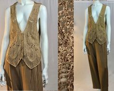 Details: *Fabric:          50 cotton / 30 silk/ 20 nylon crochet knit         57 linen/ 28 poly /15 rayon solid woven *Back metal buckle & tie *Small elegant leather buttons *Never Worn *Made in Hong Kong *5 digit RN number *Excellent Condition  Size P (would also fit S / M)    20" Back to Hem 14" Shoulder edge to opposite shoulder edge 19" X 2 measured flat - under arm to under arm 38" Mannequin Measurements in inches: Height - shoulder to foot 61; bust 33; waist 23.5; hips 35.5; arm to wrist 24; shoulders 14.5; thigh 18; inseam 31-32. Elegant Stretch Vest For Spring, Elegant Stretch Sweater Vest For Spring, Elegant Beige Vest For Layering, Elegant Summer Layering Vest, Fitted Beige Sweater Vest For Layering, Fitted Knit Vest For Spring, Chic Fitted Open Knit Sweater Vest, Fitted Beige Sweater Vest, Fitted Elegant Beige Sweater Vest