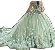 Green Quince Dress, Princess Birthday Party Dress, Princess Quinceanera Dresses, Green Ball Gown, Floral Ball Gown, Ball Gown Quinceanera Dresses, Green Princess, Flower Princess, Dresses Off Shoulder